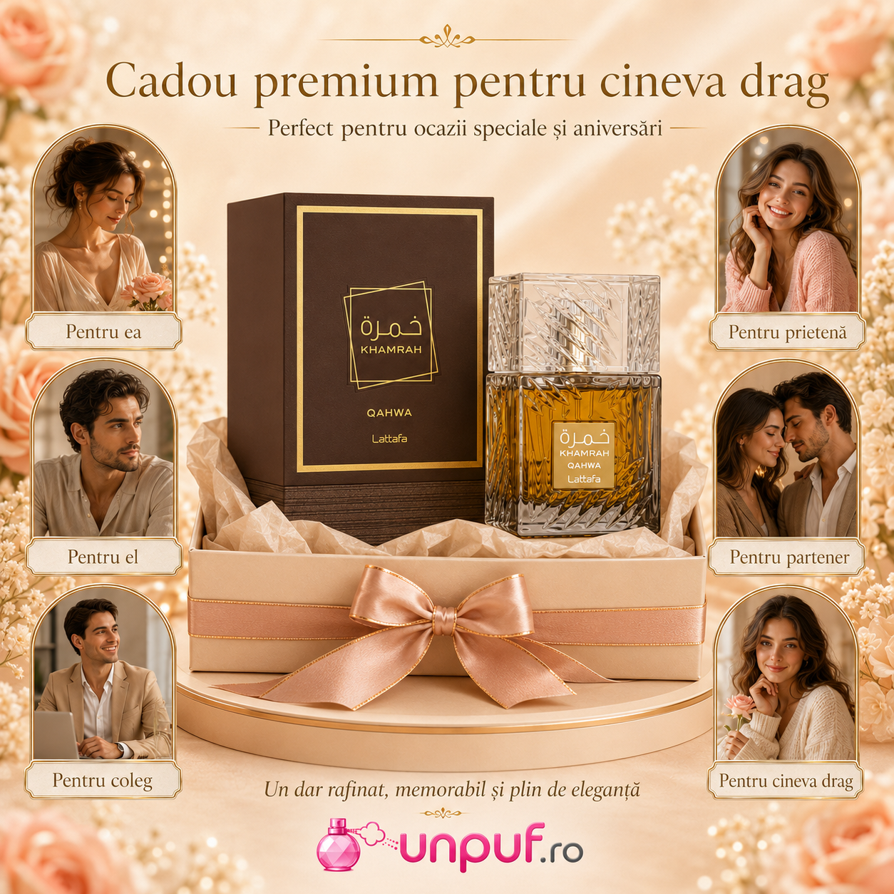 Parfum Arăbesc Khamrah Qahwa Lattafa cadou premium pentru damă bărbat partener prieten coleg